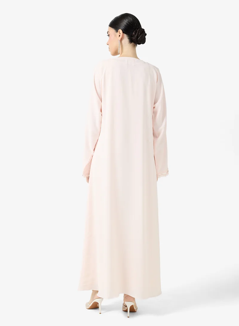 hayas closet Lace detail Abaya With Sheila